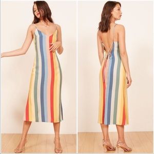 REFORMATION Jaxon Rainbow Midi Dress with Back Lace Straps